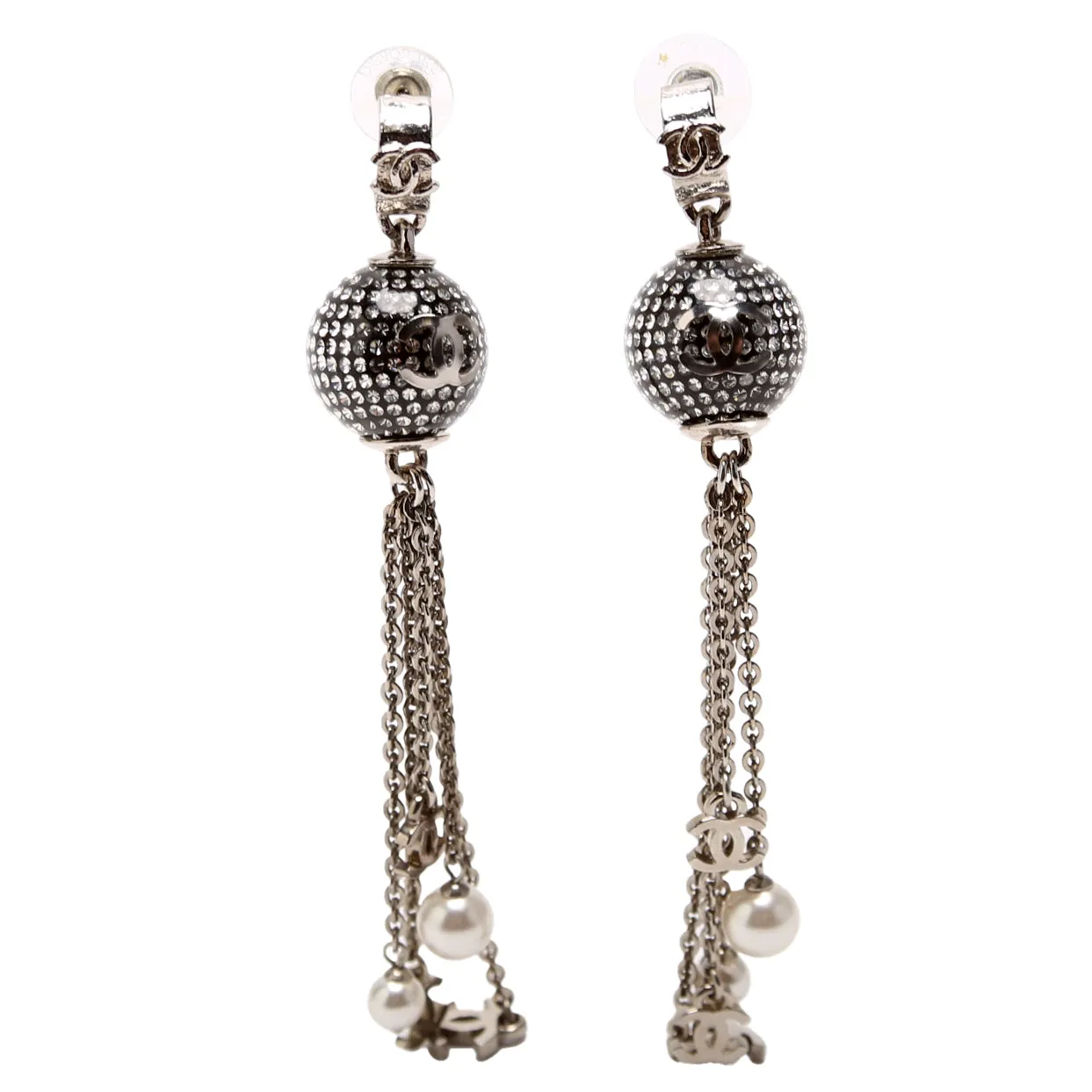CC Disco Ball Drop Earrings Silver