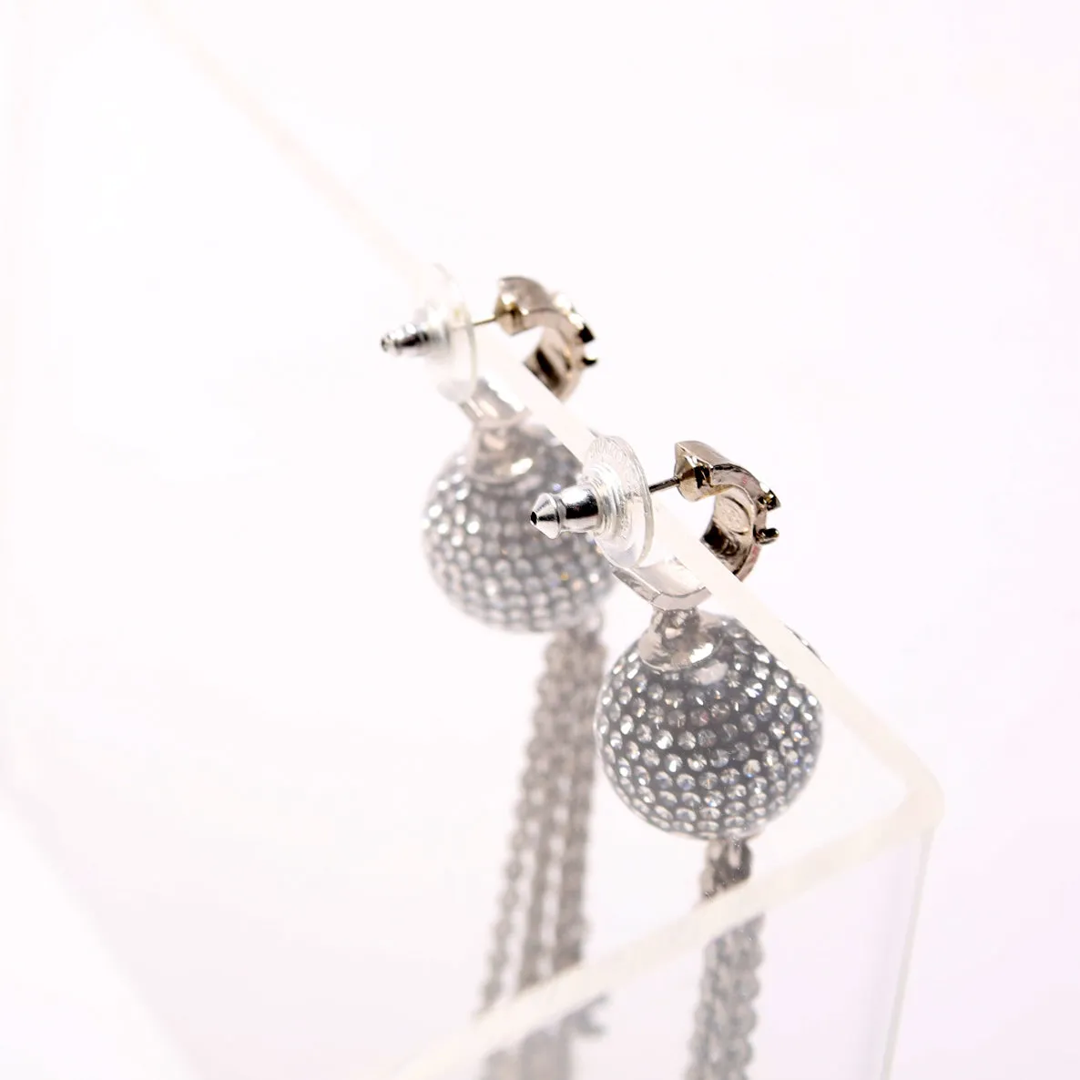 CC Disco Ball Drop Earrings Silver