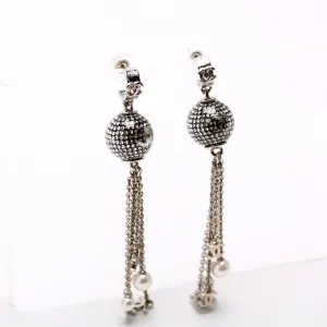 CC Disco Ball Drop Earrings Silver