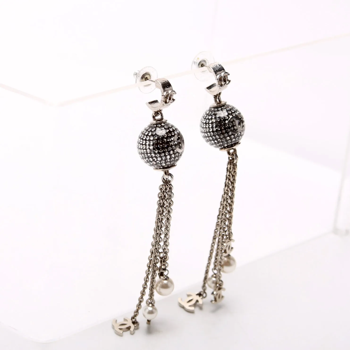 CC Disco Ball Drop Earrings Silver