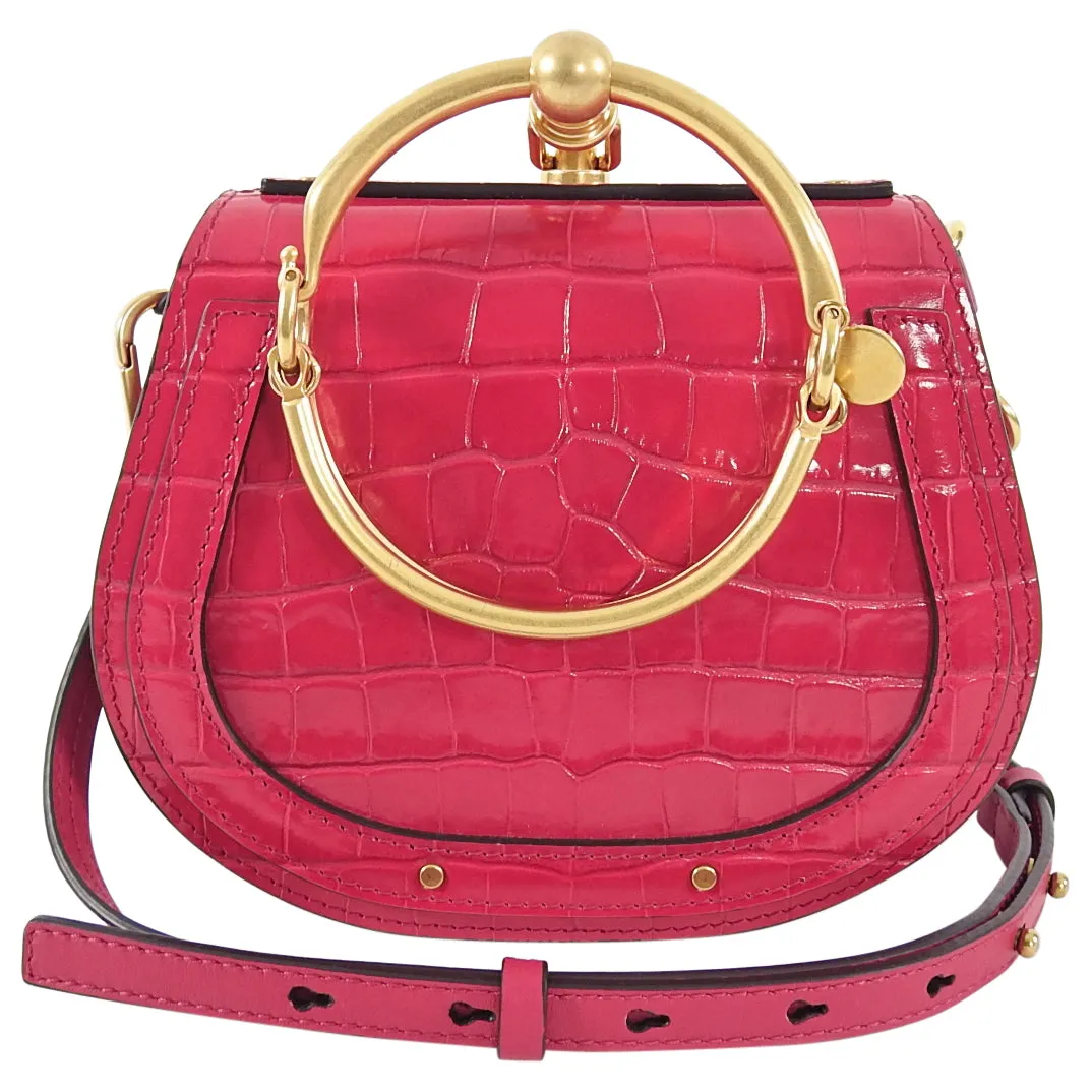 Chloe Small Cherry Pink Fuchsia Croc Embossed Nile Bracelet Bag