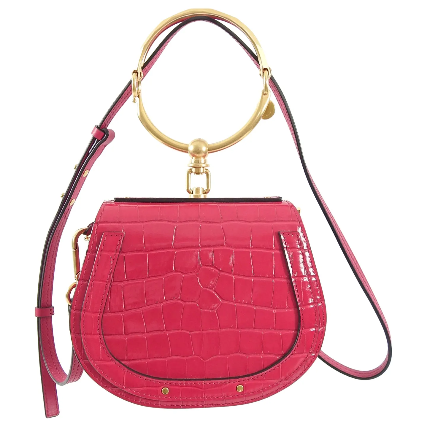 Chloe Small Cherry Pink Fuchsia Croc Embossed Nile Bracelet Bag