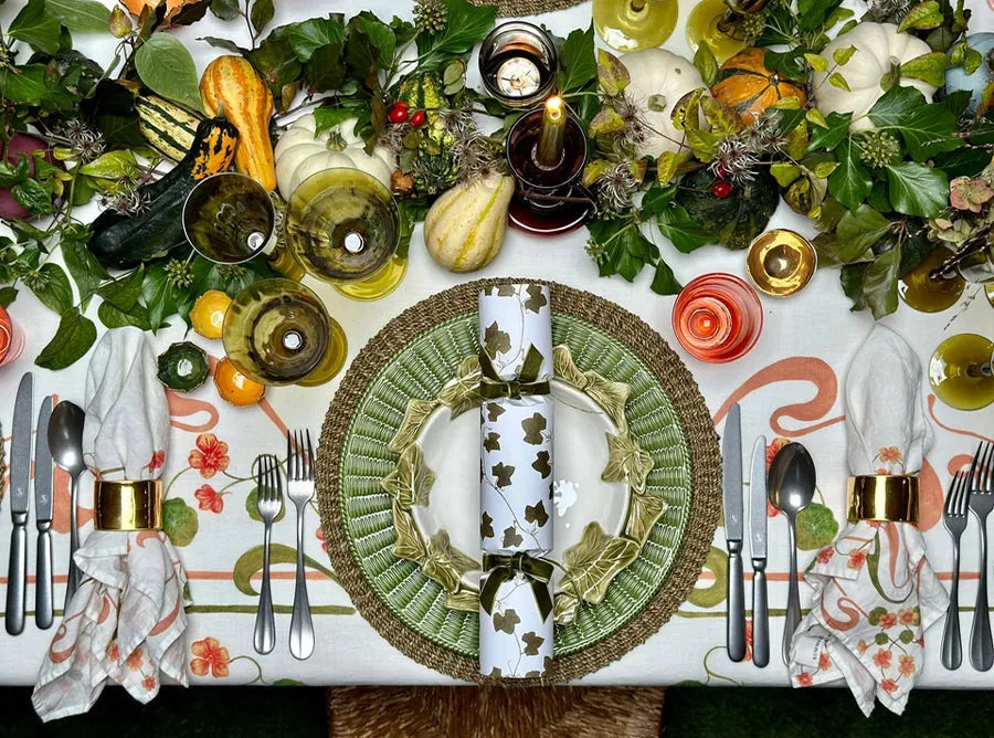 Christmas Crackers with 'Ivy' Print and Green Velvet Bows, Box of 6 (UK ONLY)