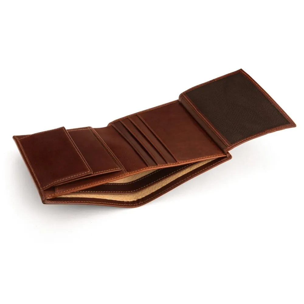 Compact Leather Wallet With Coin Purse - Dark Tan