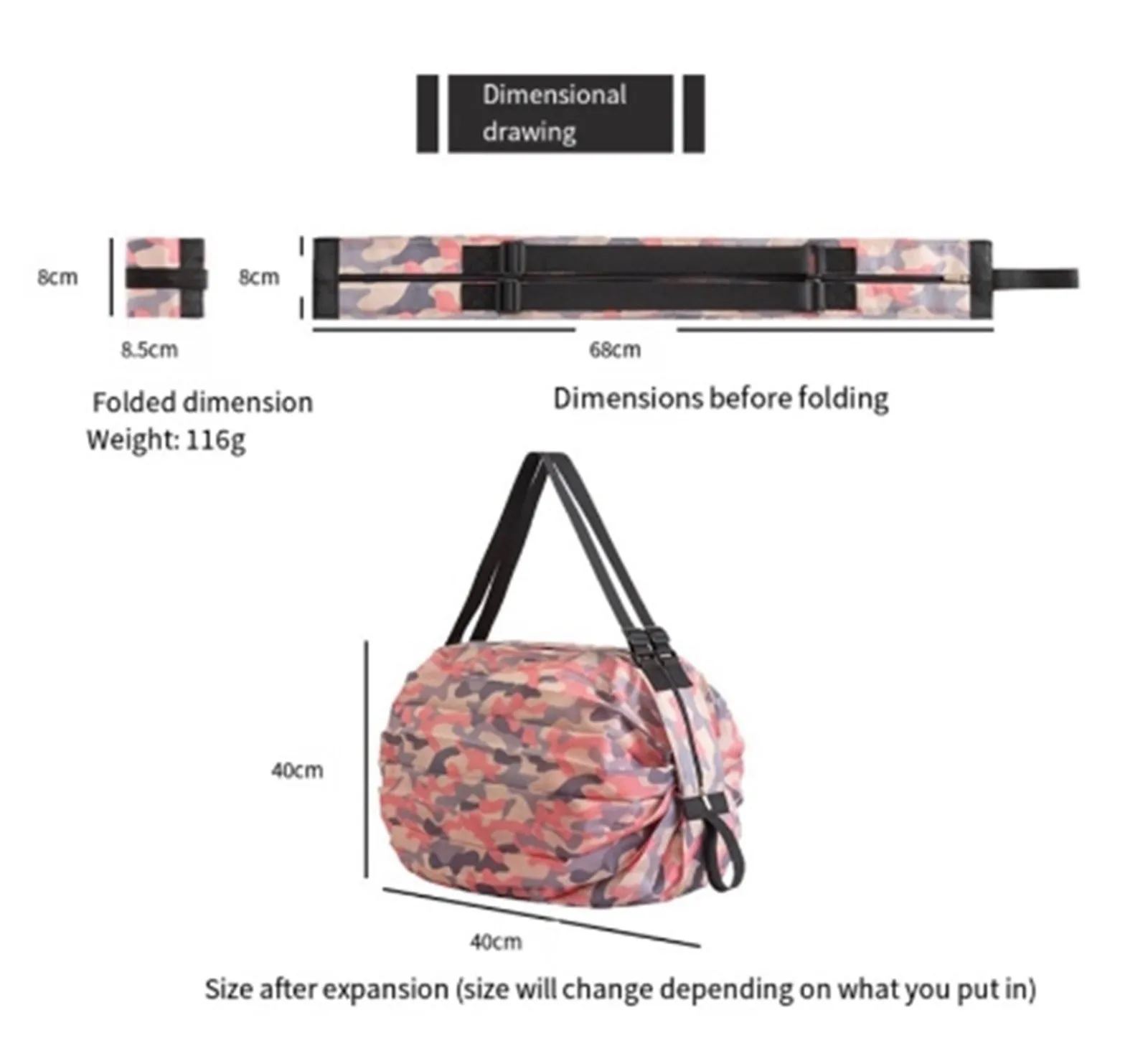 COZY HOME Foldable Shopping Bag 8x68cm x Random Colors will be delivered