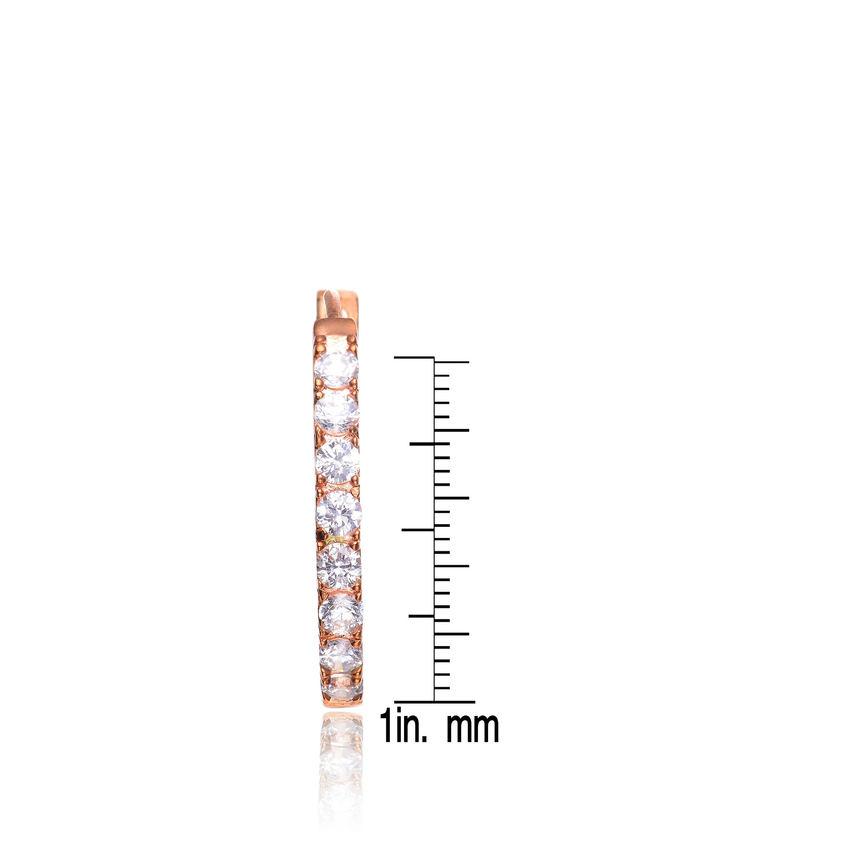 CZ Sterling Silver Rose Plated Hoop Earrings