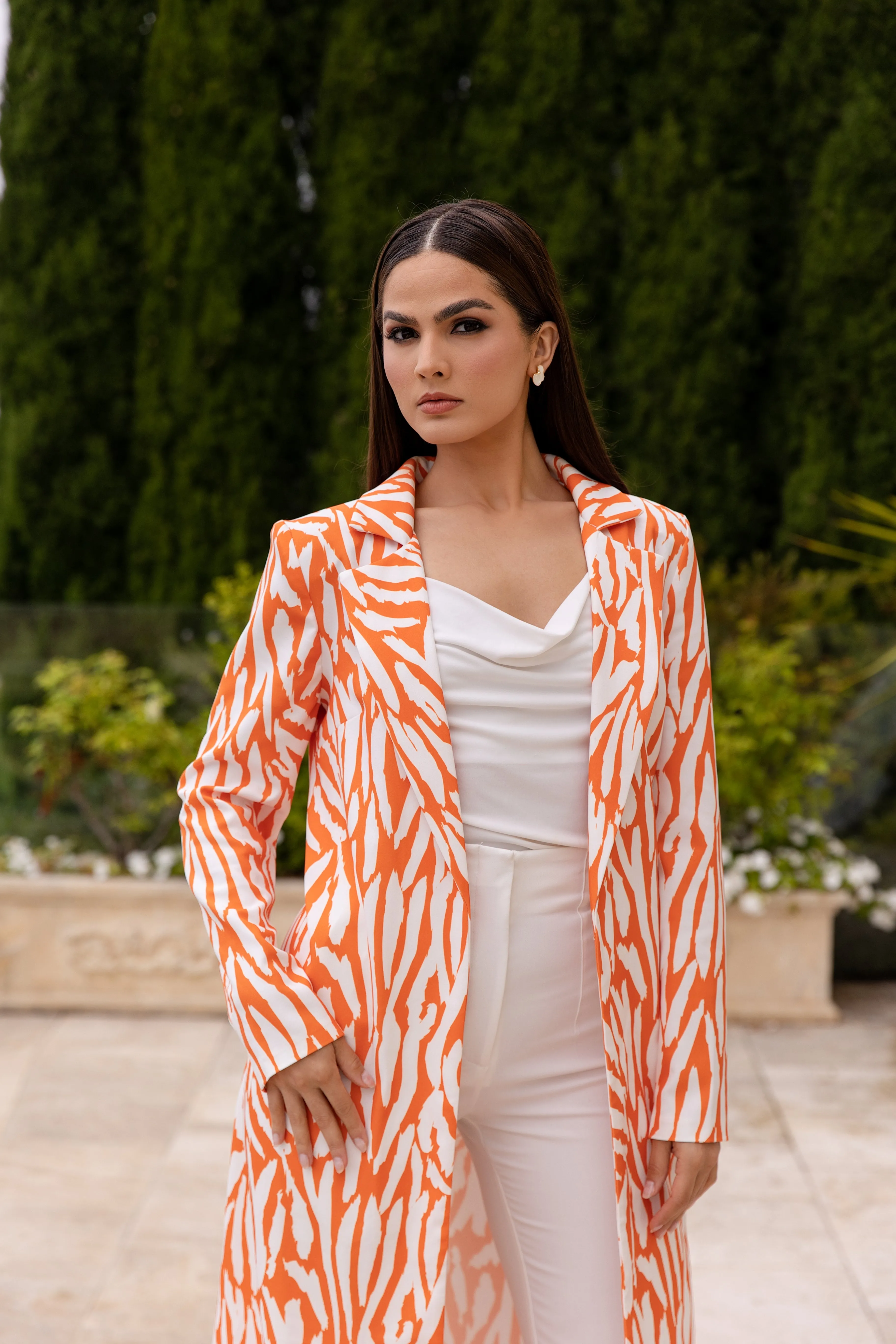 Dara Orange Long Caftan Jacket