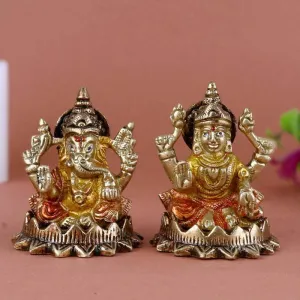 Devotional Lakshmi Ganesha Brass Idol