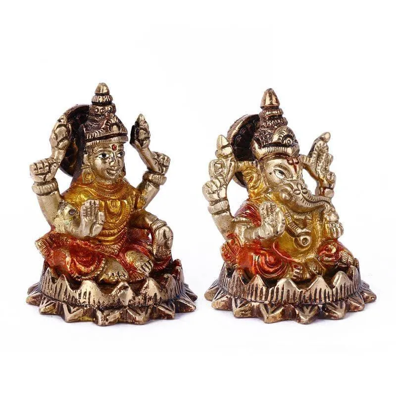 Devotional Lakshmi Ganesha Brass Idol