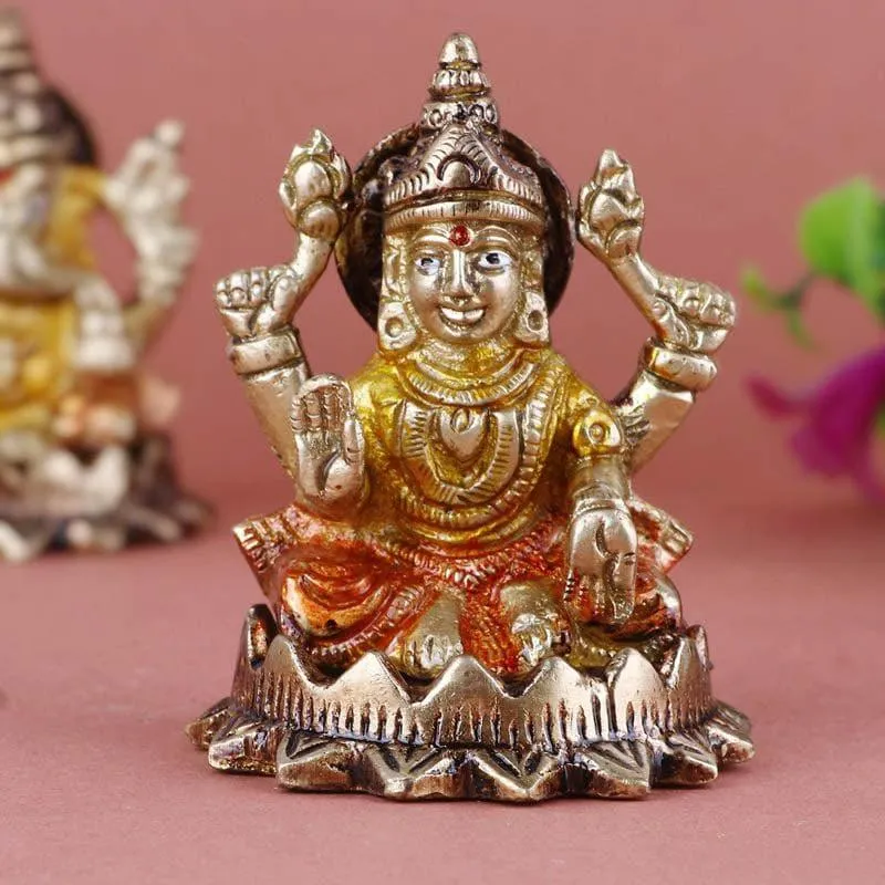 Devotional Lakshmi Ganesha Brass Idol