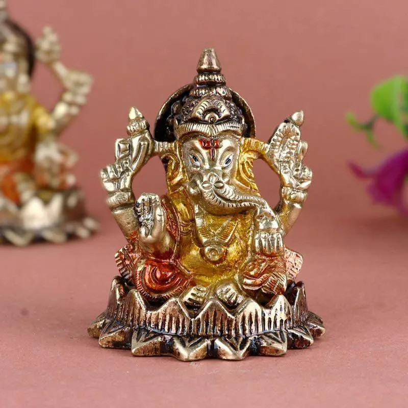 Devotional Lakshmi Ganesha Brass Idol