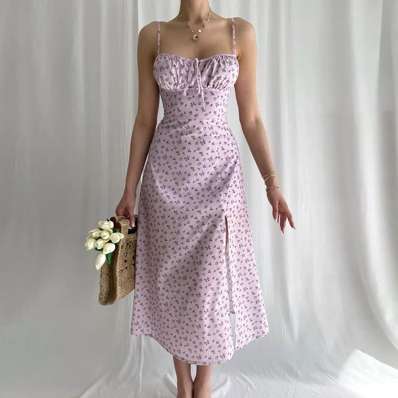 DUNNMALL  European and American  Cross-Border Summer Explosion New Product Women's Sling Floral Split Dress Sexy Floral Skirt