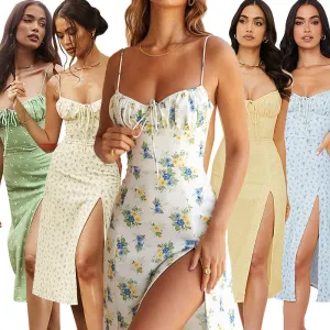 DUNNMALL  European and American  Cross-Border Summer Explosion New Product Women's Sling Floral Split Dress Sexy Floral Skirt