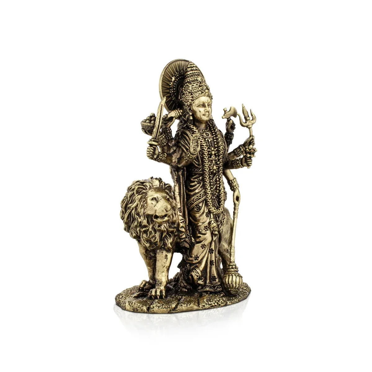 Durga Devi - 5 x 3.5 Inches | Durga Statue Sitting On Lion/ Brass Idol/ Durga Murti for Pooja/ 315 Gms Approx