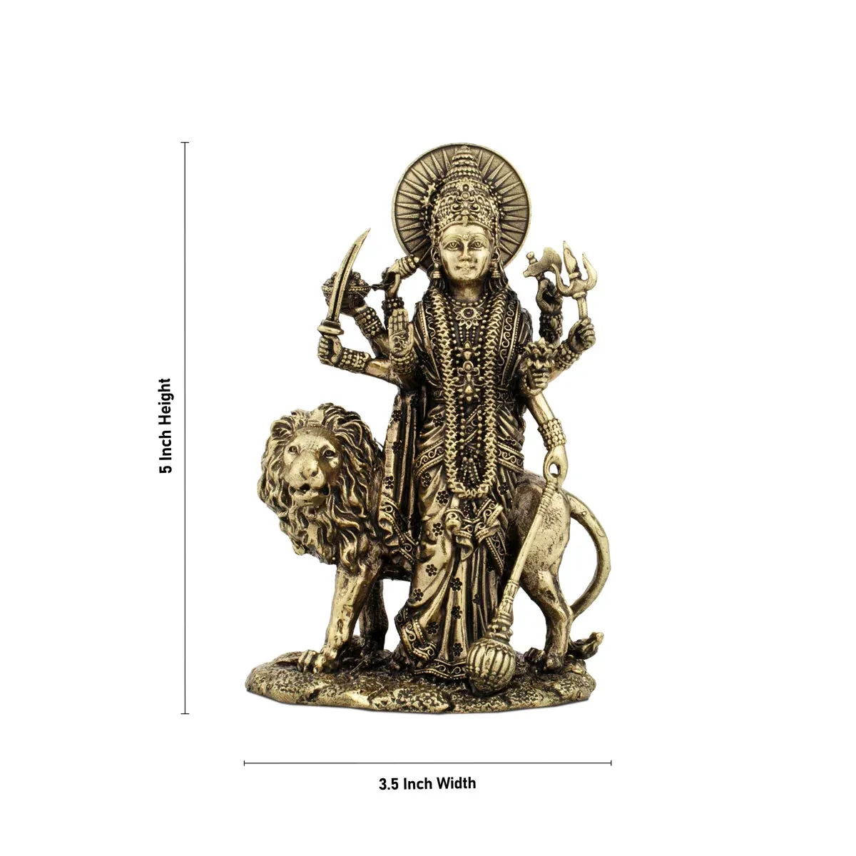 Durga Devi - 5 x 3.5 Inches | Durga Statue Sitting On Lion/ Brass Idol/ Durga Murti for Pooja/ 315 Gms Approx
