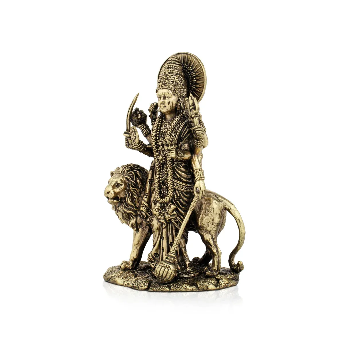 Durga Devi - 5 x 3.5 Inches | Durga Statue Sitting On Lion/ Brass Idol/ Durga Murti for Pooja/ 315 Gms Approx