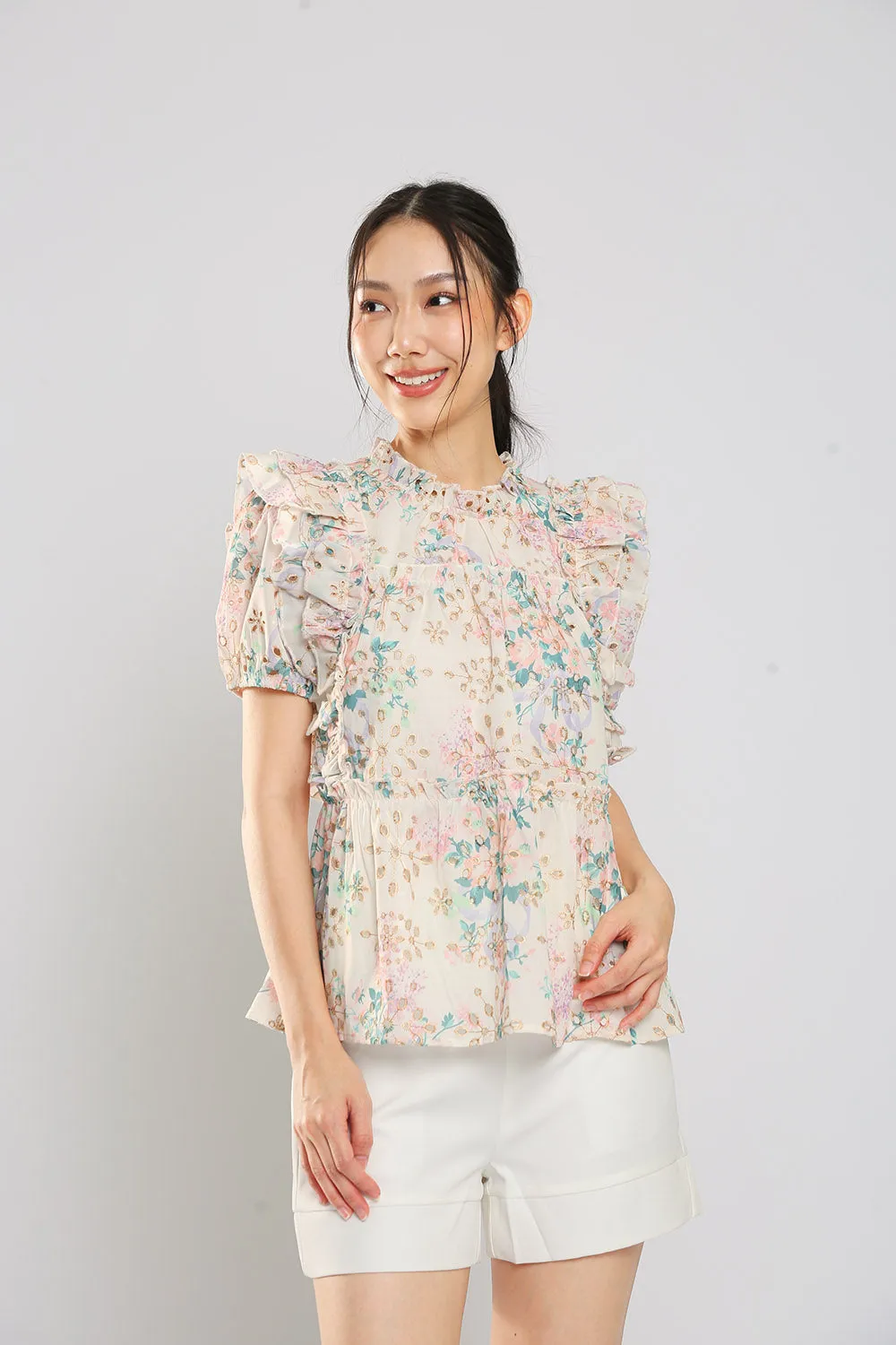 Elowen Blouse in Apricot Eyelet