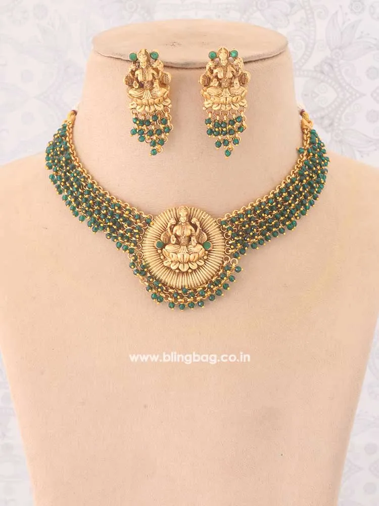 Emerald Airavata Temple Jewellery Set