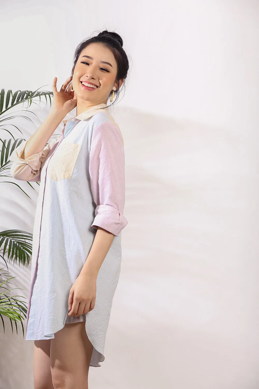 Esteen Multi Color Stripes Tunic in Green