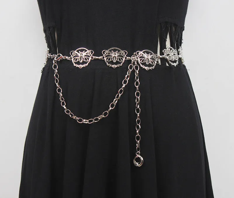 Fashion Ladies Metal Waist Chain Thin Belt With Skirt Decorative Butterfly Chain Girdle