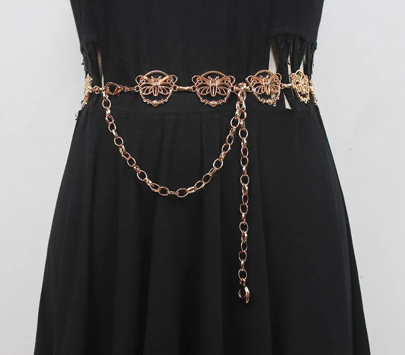 Fashion Ladies Metal Waist Chain Thin Belt With Skirt Decorative Butterfly Chain Girdle