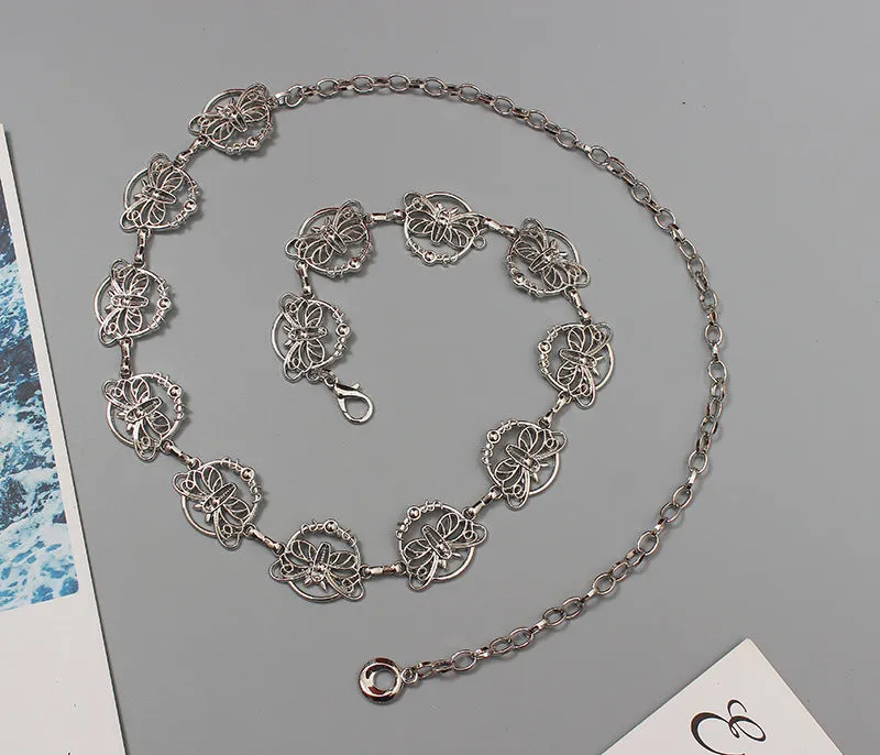 Fashion Ladies Metal Waist Chain Thin Belt With Skirt Decorative Butterfly Chain Girdle
