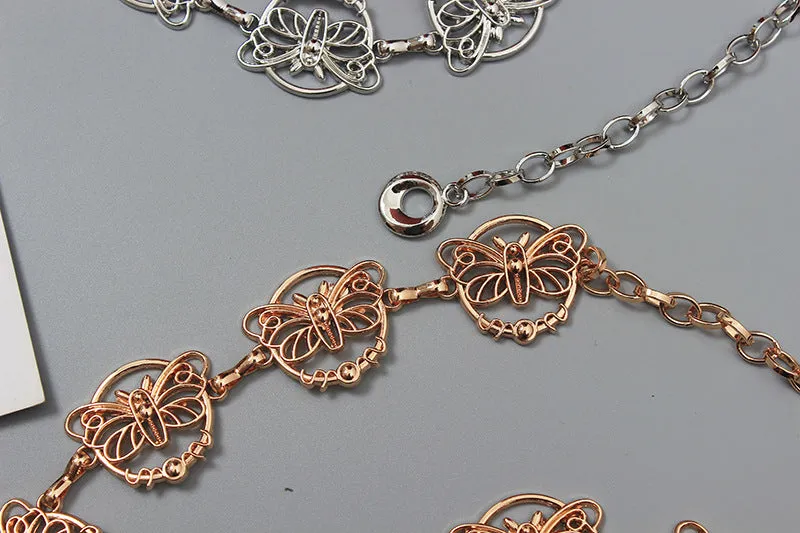 Fashion Ladies Metal Waist Chain Thin Belt With Skirt Decorative Butterfly Chain Girdle