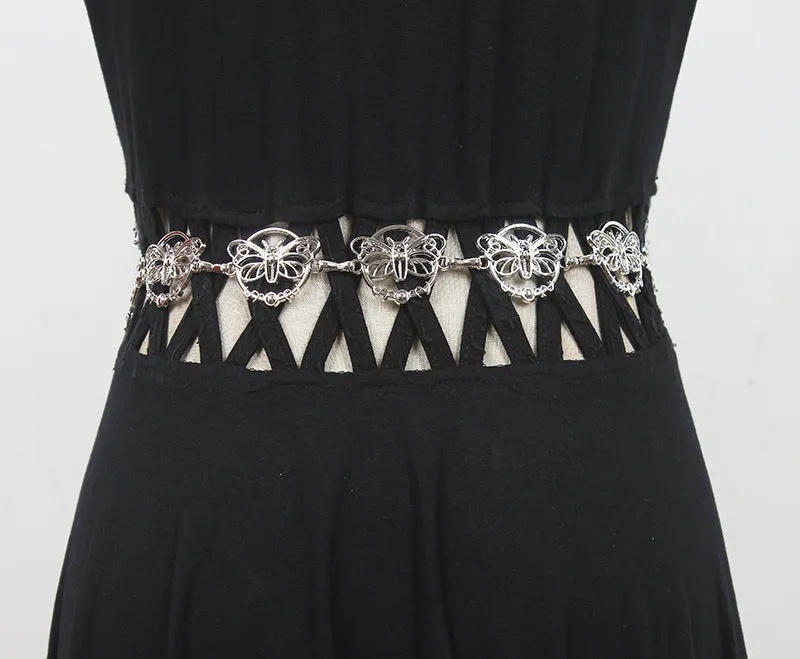 Fashion Ladies Metal Waist Chain Thin Belt With Skirt Decorative Butterfly Chain Girdle