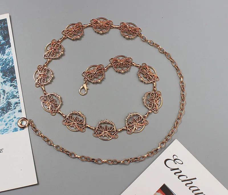 Fashion Ladies Metal Waist Chain Thin Belt With Skirt Decorative Butterfly Chain Girdle