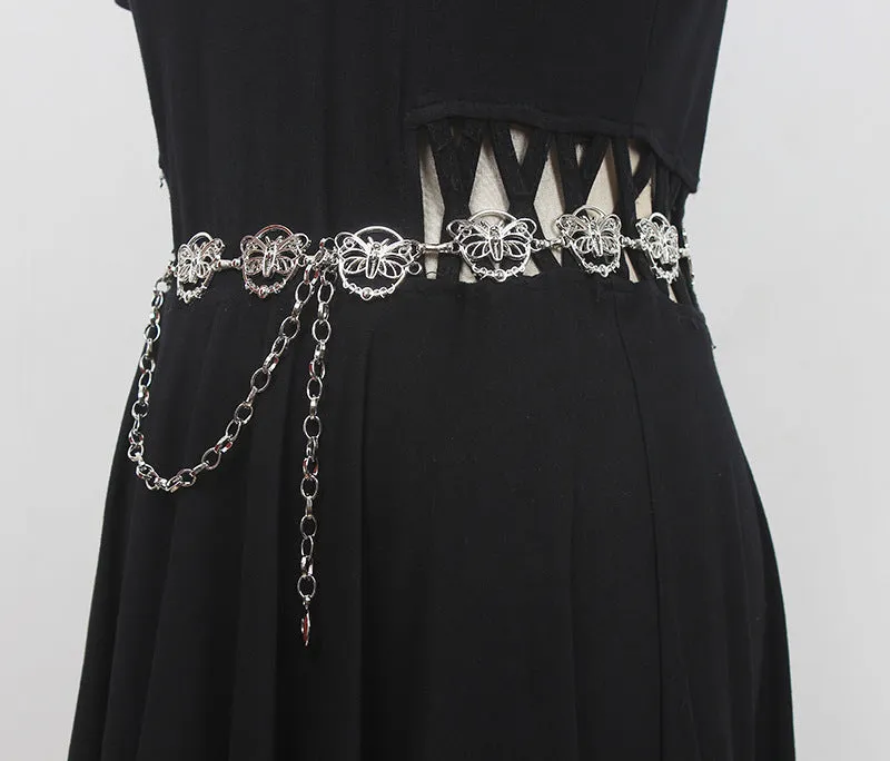 Fashion Ladies Metal Waist Chain Thin Belt With Skirt Decorative Butterfly Chain Girdle