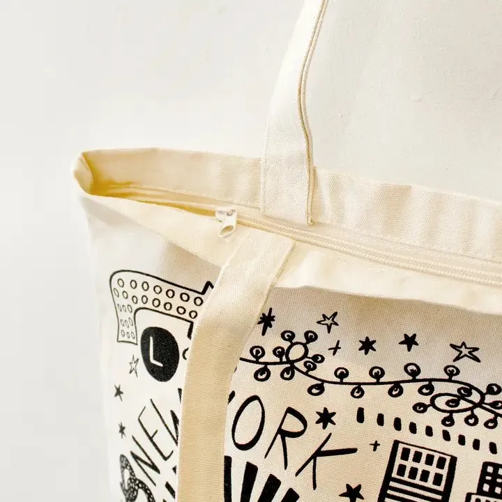Final Sale- New York City Canvas Tote Bag W/Zipper Closure