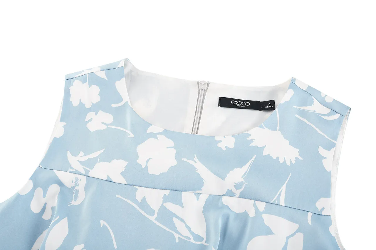 Fit & Flare Monochrome Tropical Print Dress