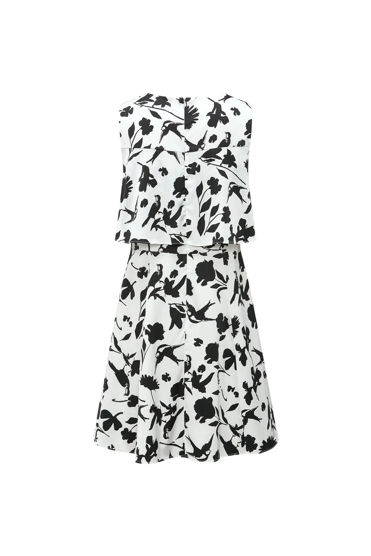 Fit & Flare Monochrome Tropical Print Dress