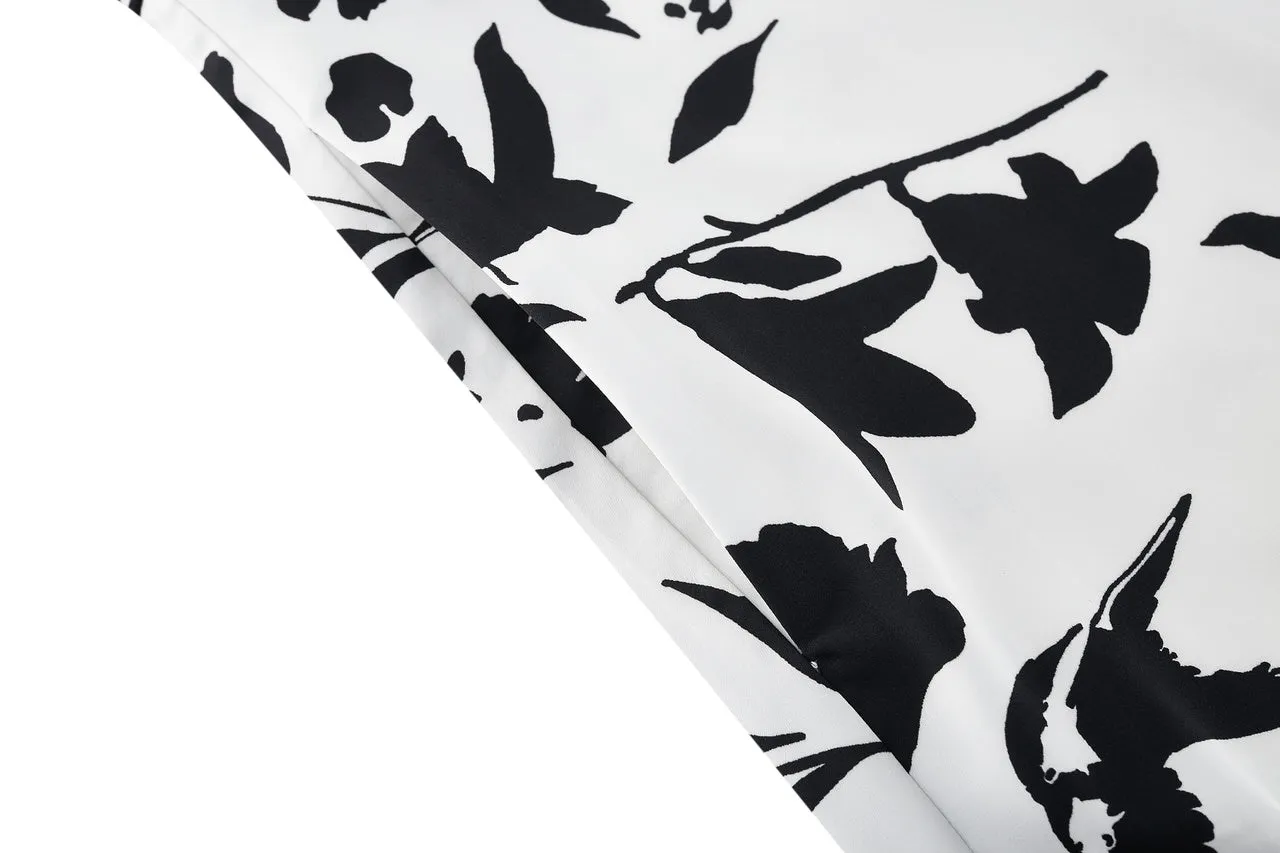 Fit & Flare Monochrome Tropical Print Dress