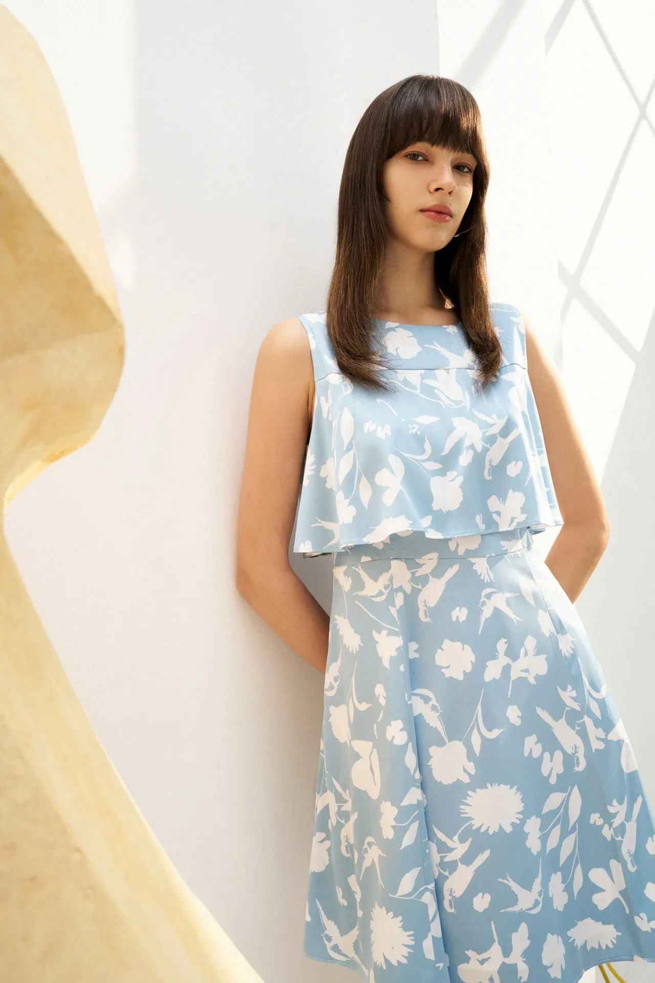Fit & Flare Monochrome Tropical Print Dress