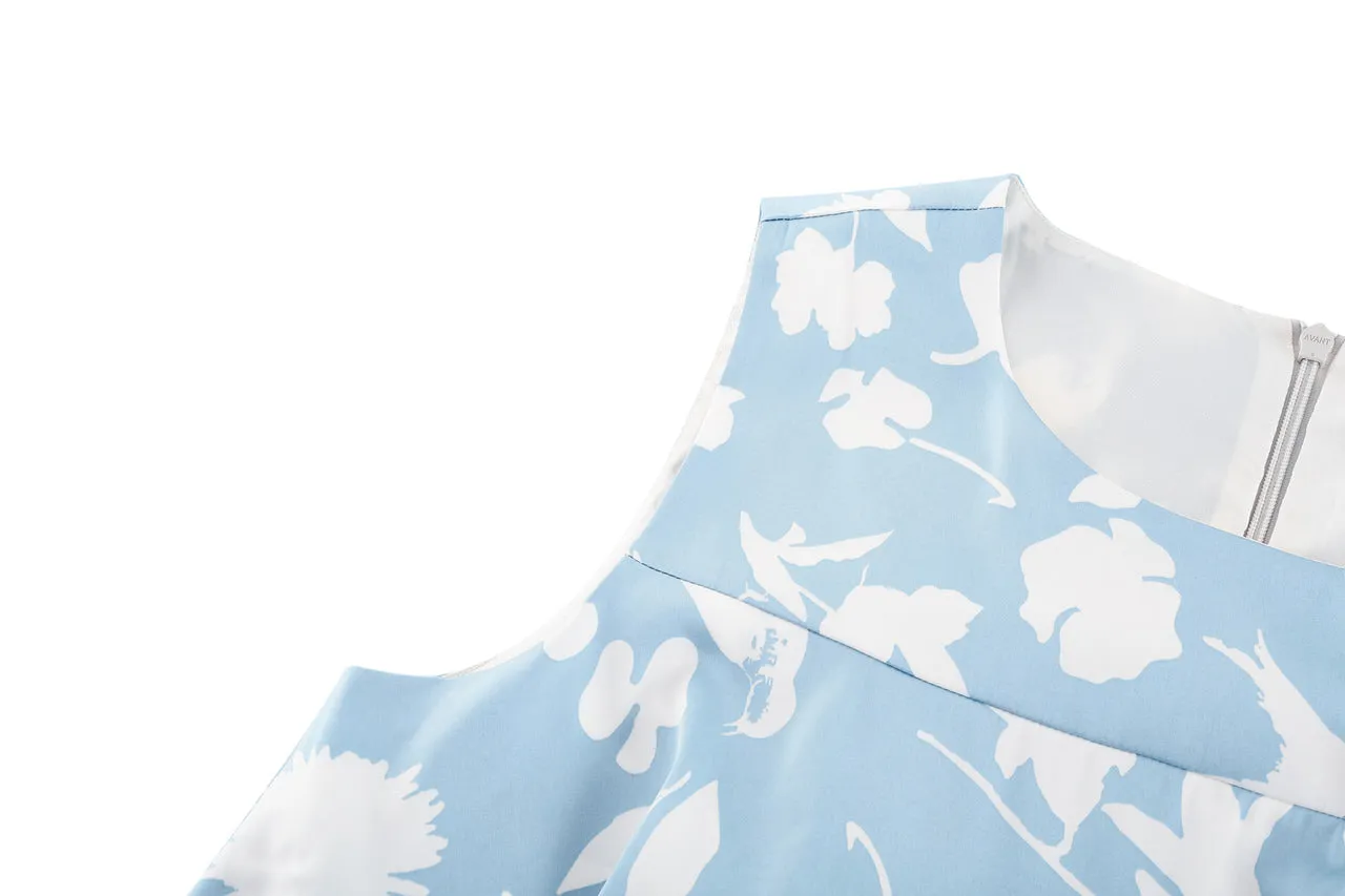 Fit & Flare Monochrome Tropical Print Dress
