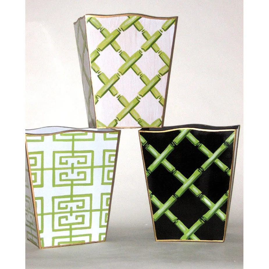 Green Bamboo on Black Wastebasket, Tissue Box