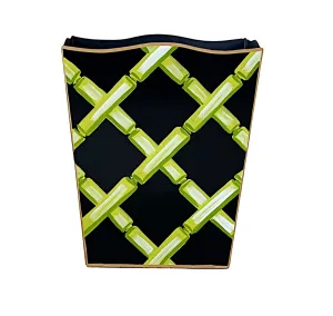 Green Bamboo on Black Wastebasket, Tissue Box