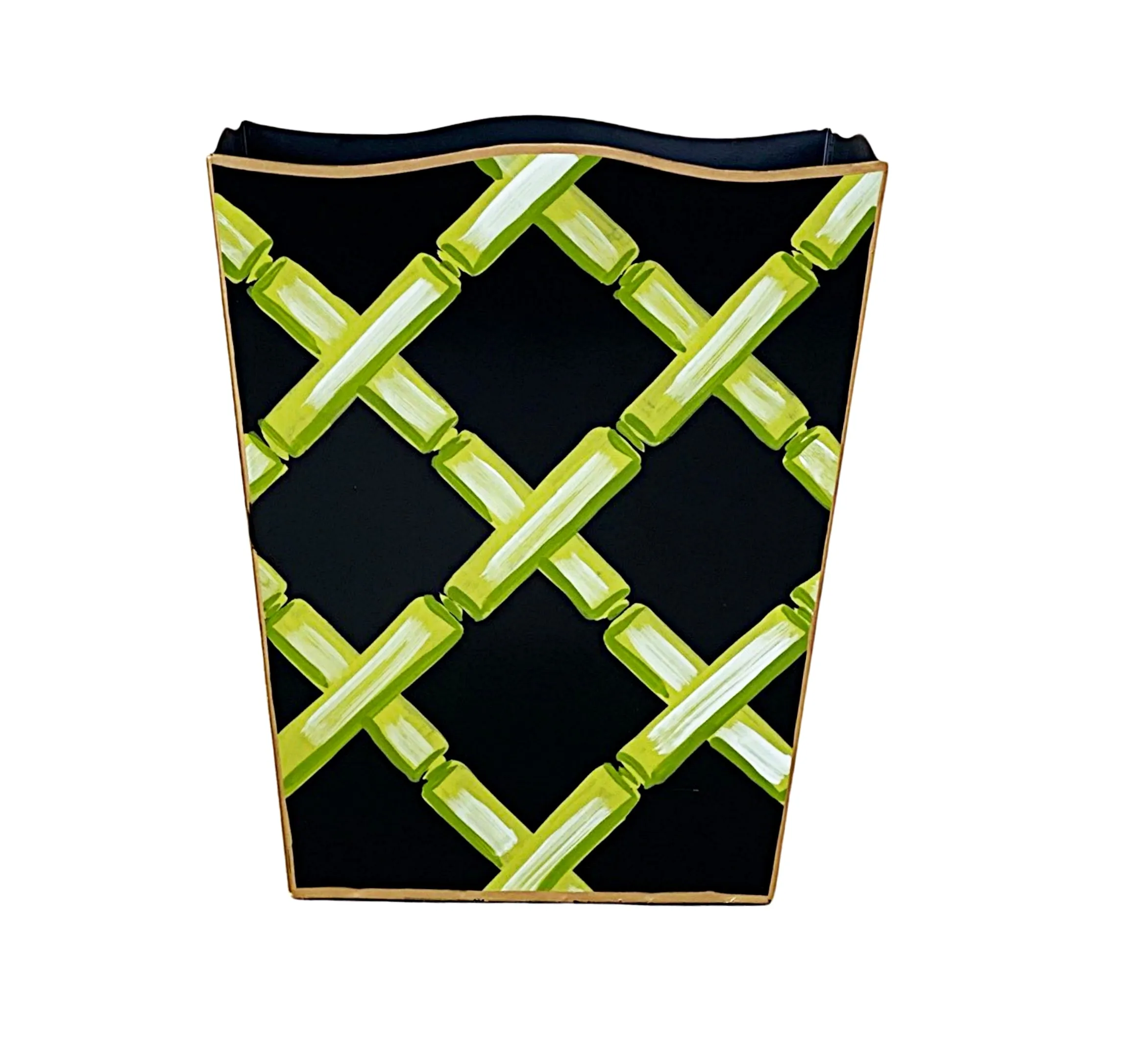 Green Bamboo on Black Wastebasket, Tissue Box