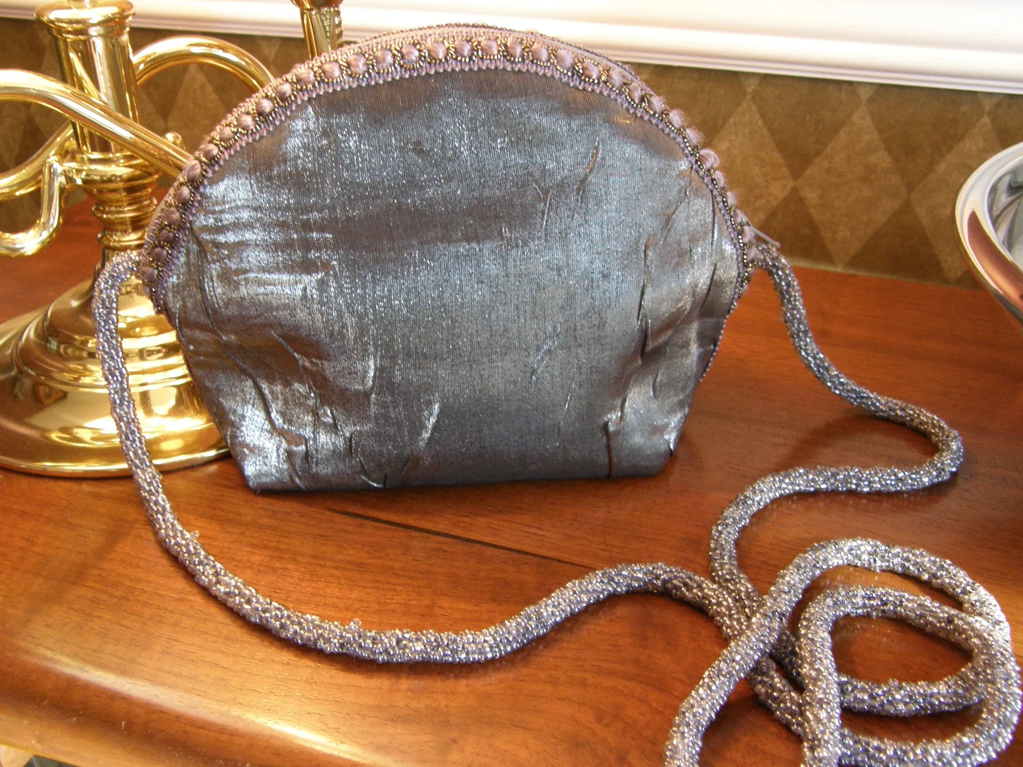 Grey Satin Evening Bag