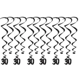 Hanging Swirl Decorations - 30th Birthday 6/pkg.