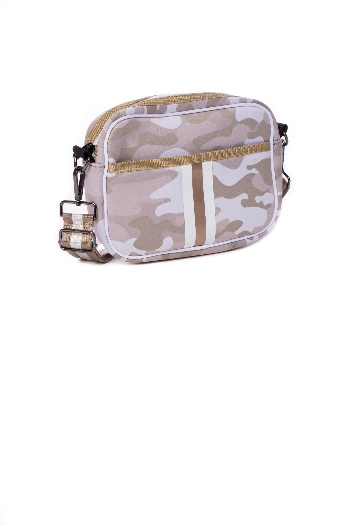 Haute Shore - Drew Sahara Crossbody (Beige Camo w/Rose Gold & White Stripe)