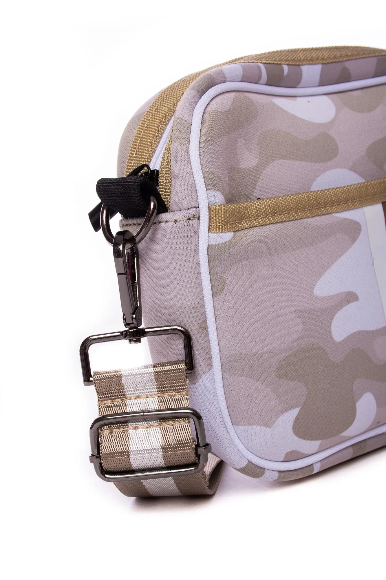 Haute Shore - Drew Sahara Crossbody (Beige Camo w/Rose Gold & White Stripe)