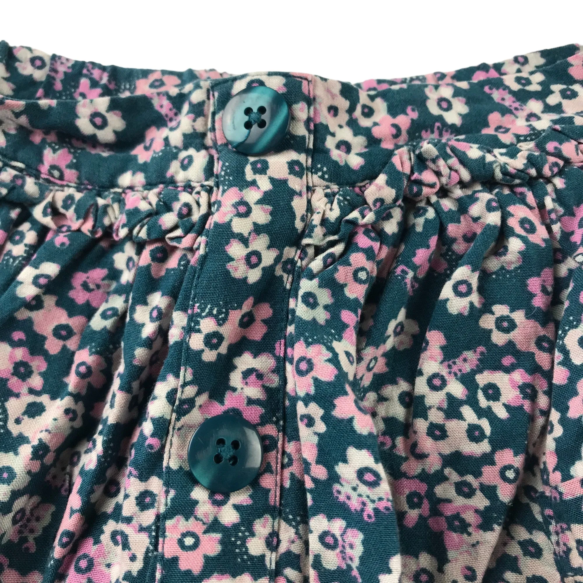 John Lewis Skirt Age 5 Teal Button Front Flower Print