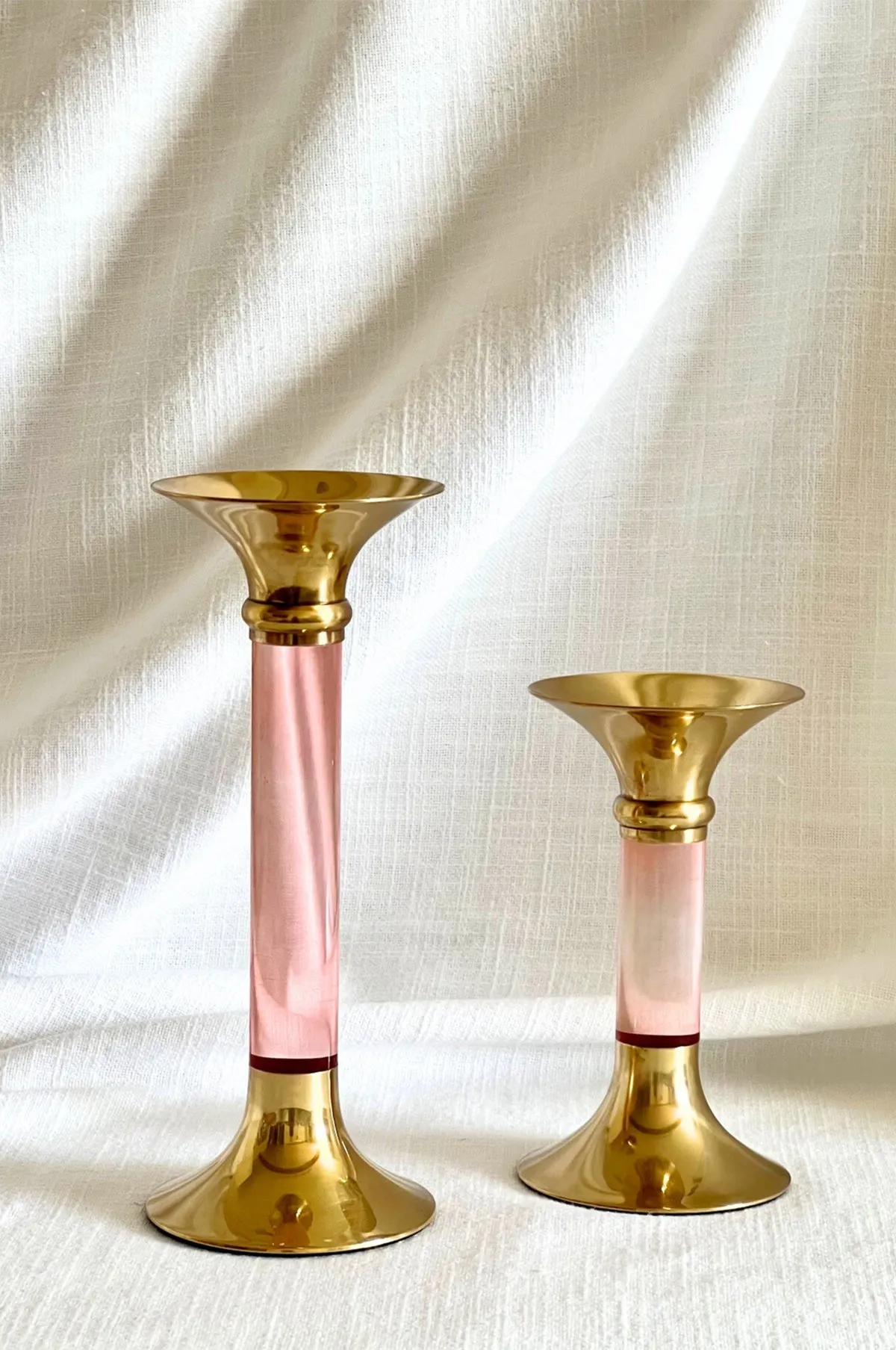 Large Brass and Acrylic Candleholder Blush