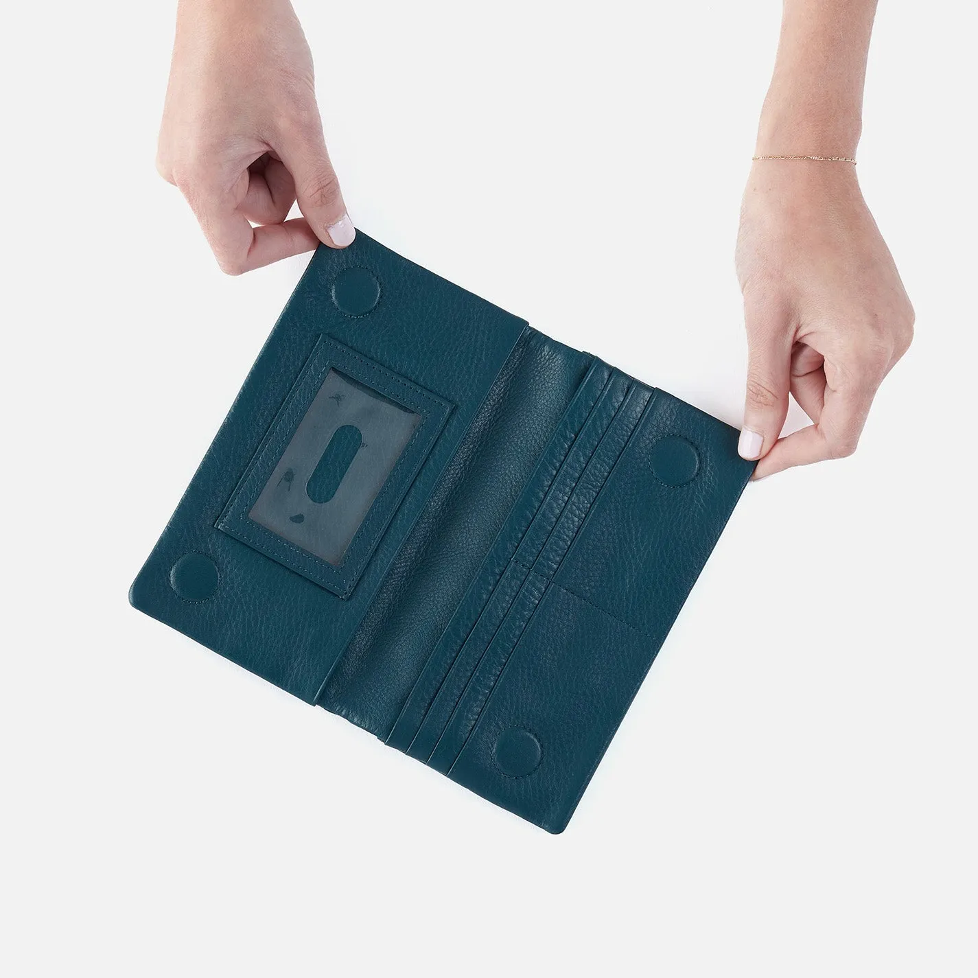 Lumen Continental Wallet In Pebbled Leather - Midnight Teal