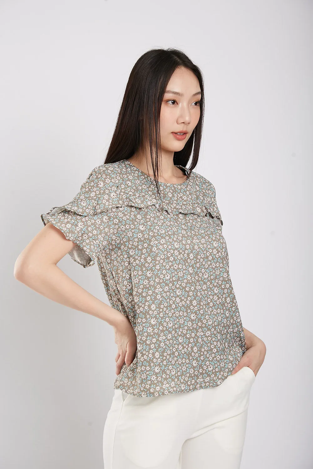 Margaret Blouse in Dust Green Floral