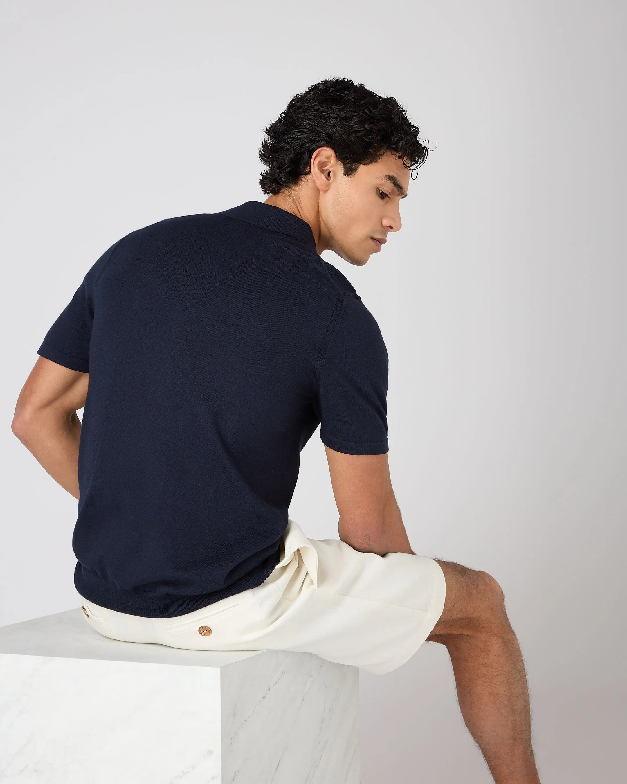 Men's Polzeath Cotton Cashmere Polo T-Shirt Navy Blue