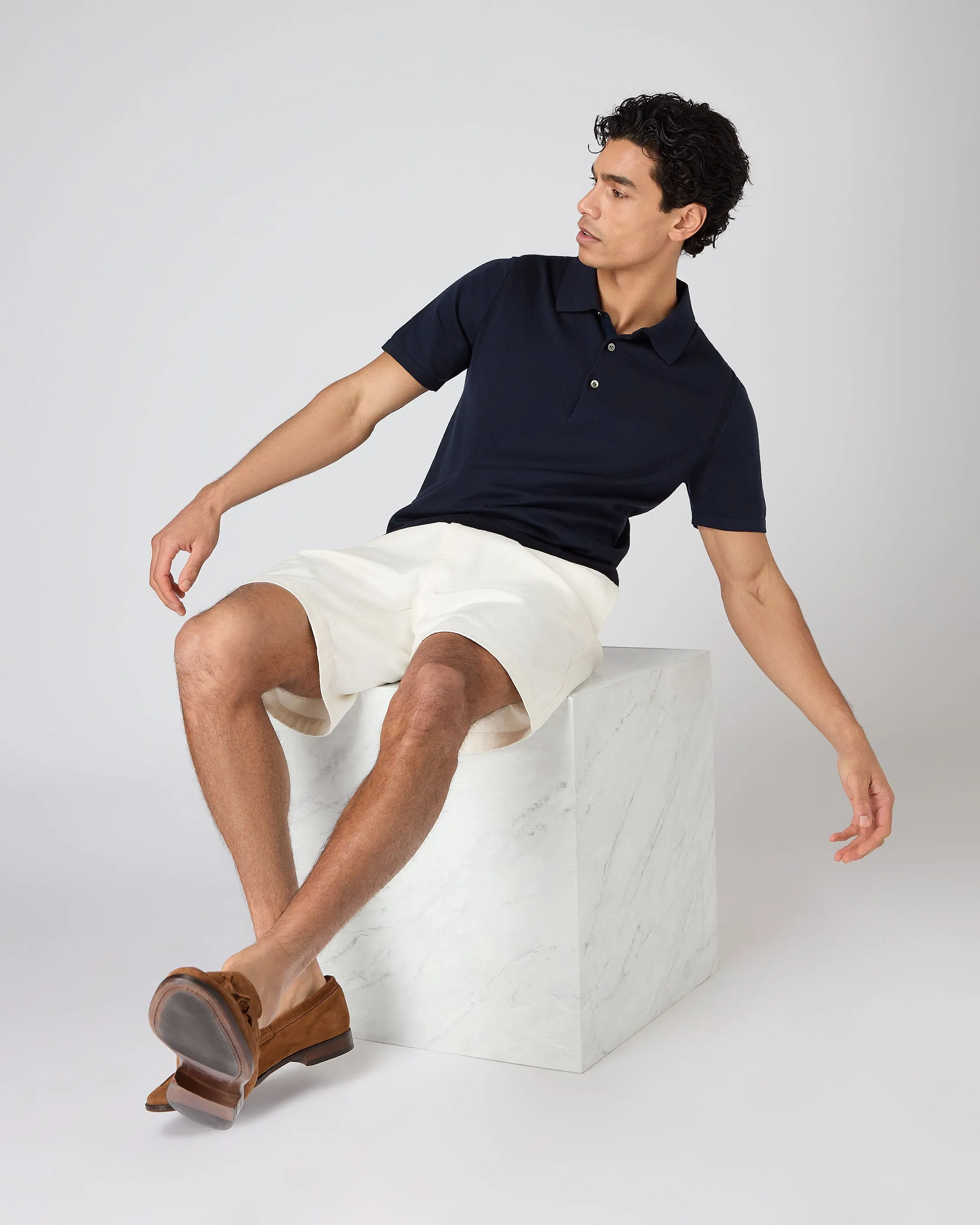 Men's Polzeath Cotton Cashmere Polo T-Shirt Navy Blue