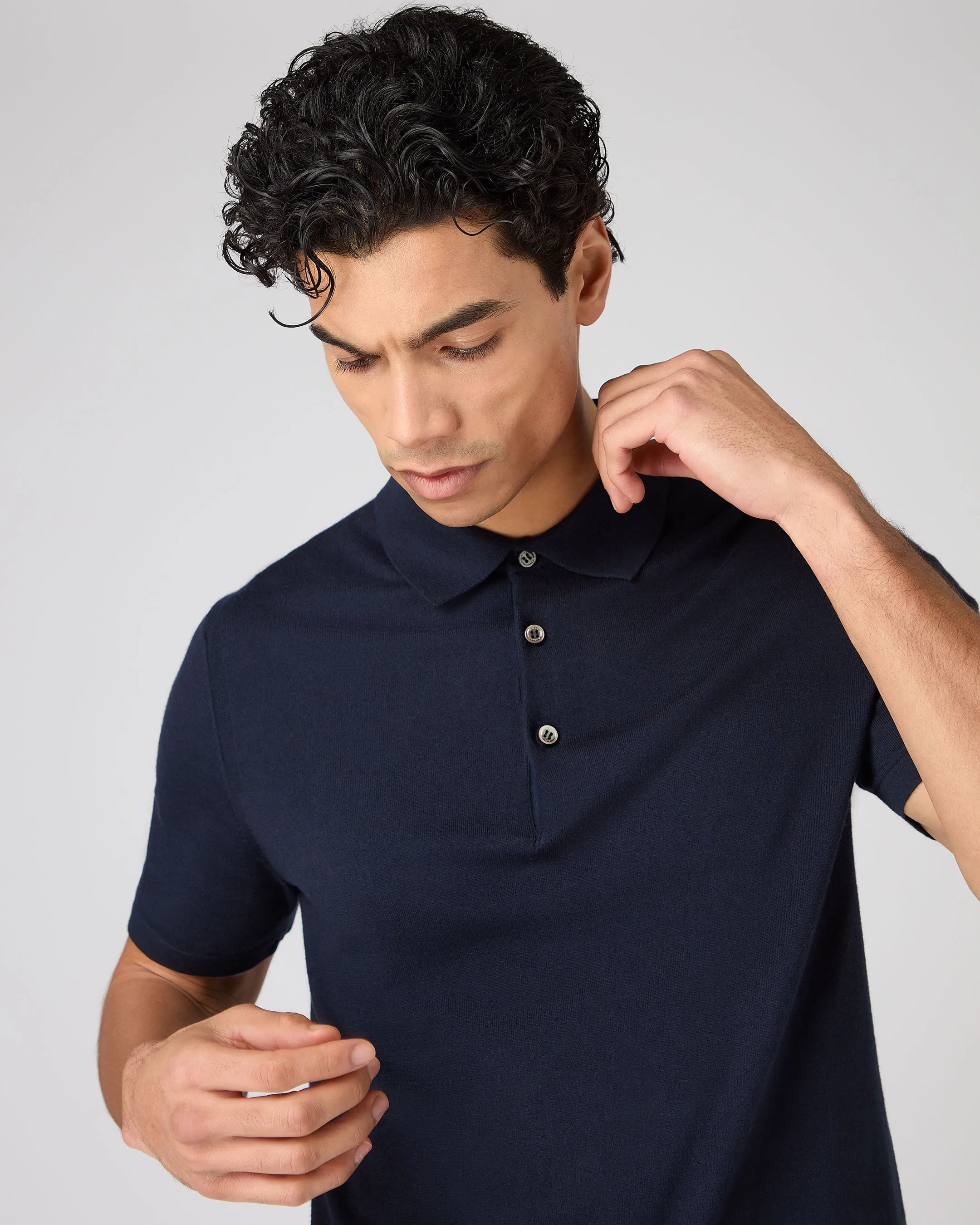 Men's Polzeath Cotton Cashmere Polo T-Shirt Navy Blue